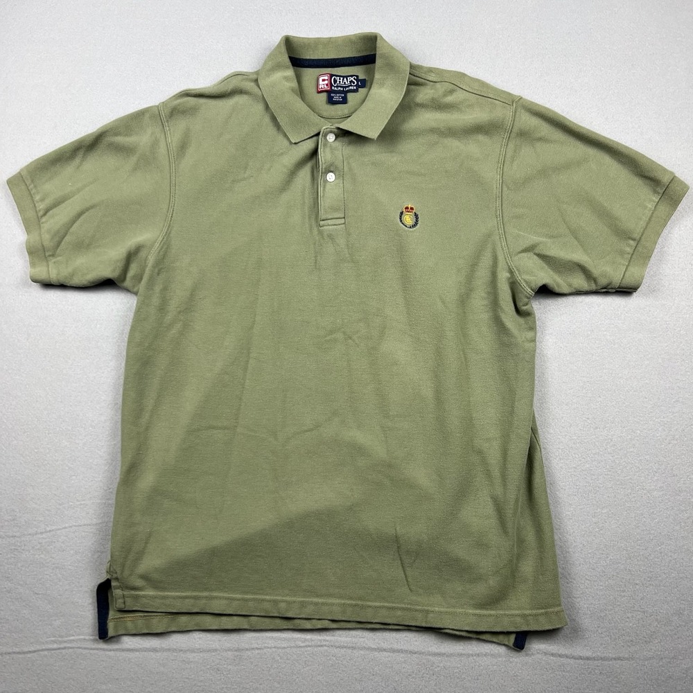 Vintage 90s Chaps Ralph Lauren Men's Large Green Crest Logo Pique Polo Shirt
